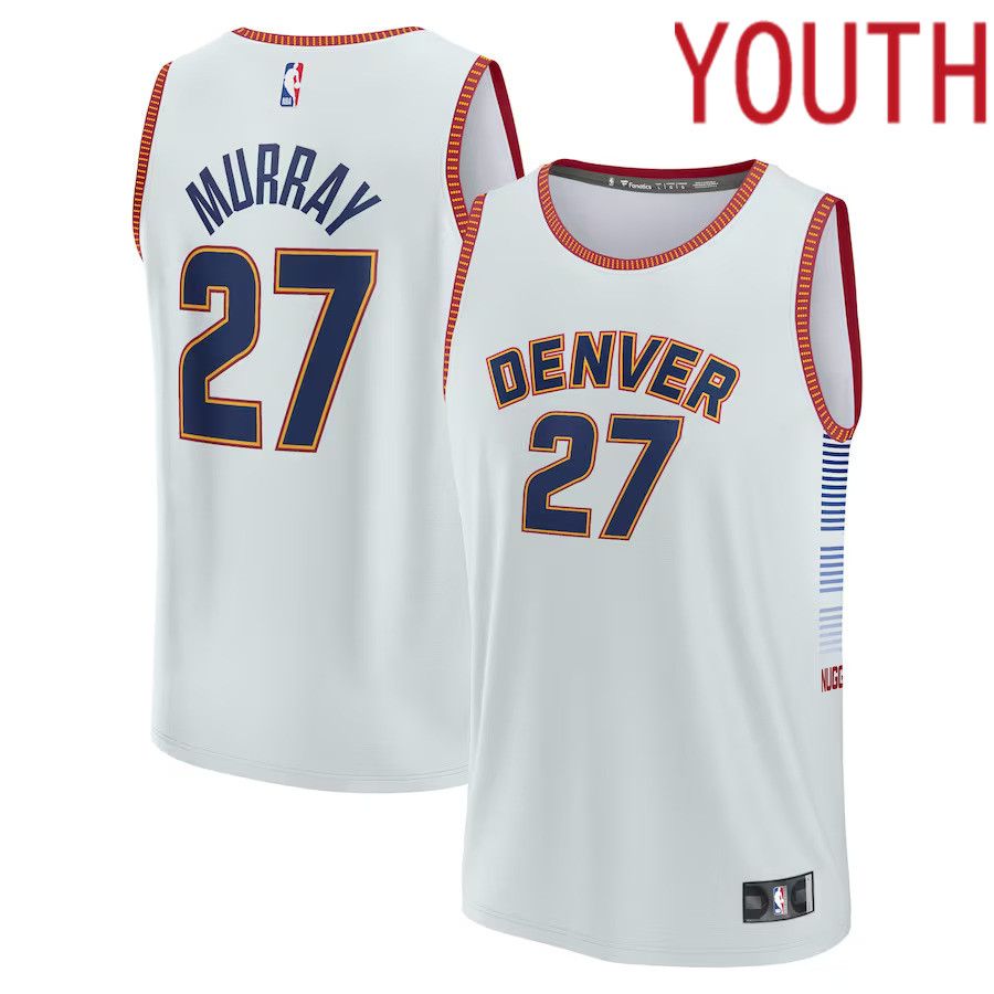 Youth Denver Nuggets 27 Jamal Murray White Fanatics Branded Silver City Edition 2022-23 Fastbreak NBA Jersey